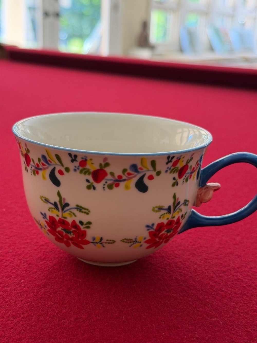 Anthropologie Cadiz Floral Mug with Blue Handle & Small 3-D Orange Flower MINT